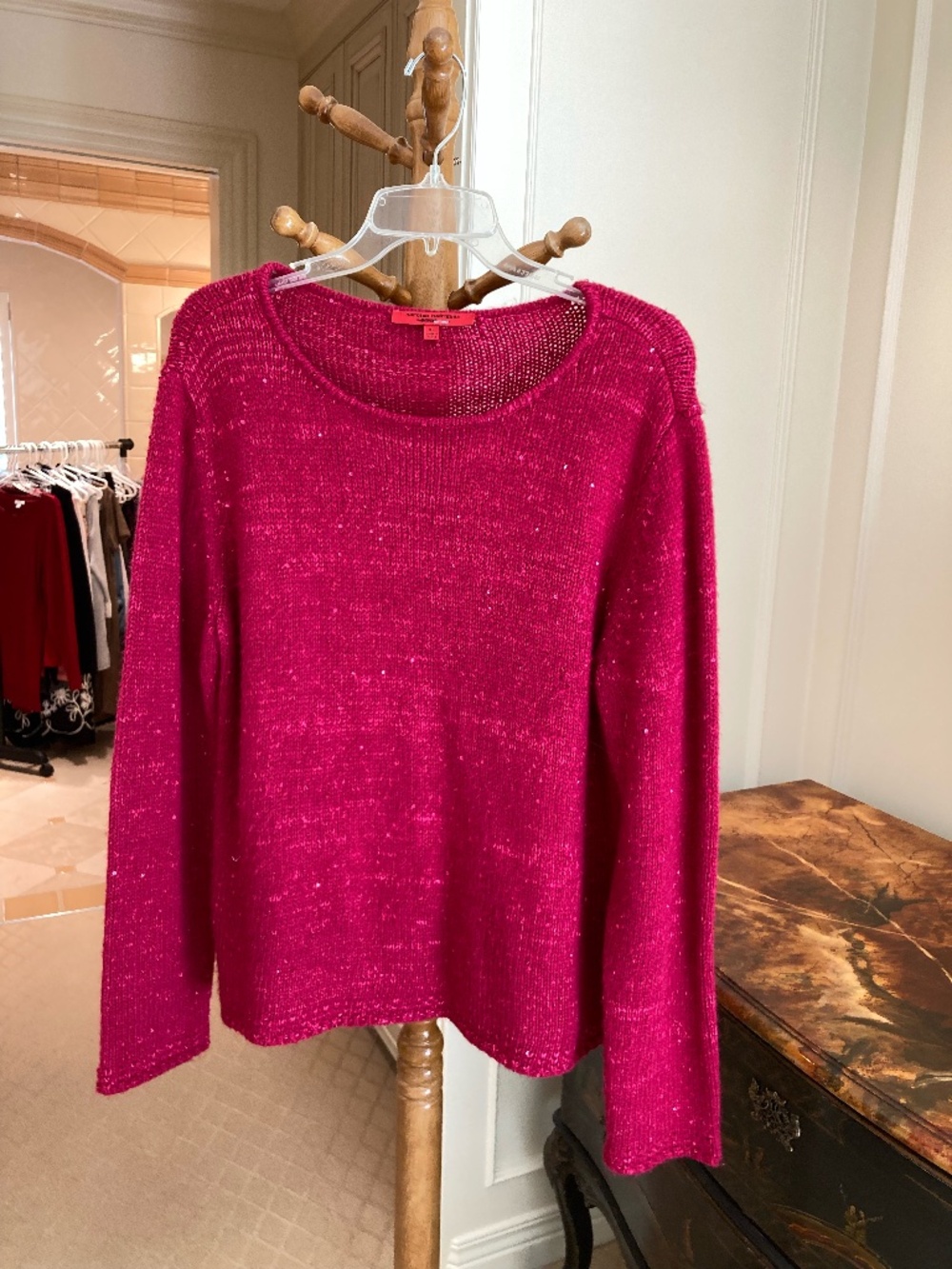 Narciso Rodriguez for Design Nation Sparkly Berry Pink Knit Long-sleeve Sweater